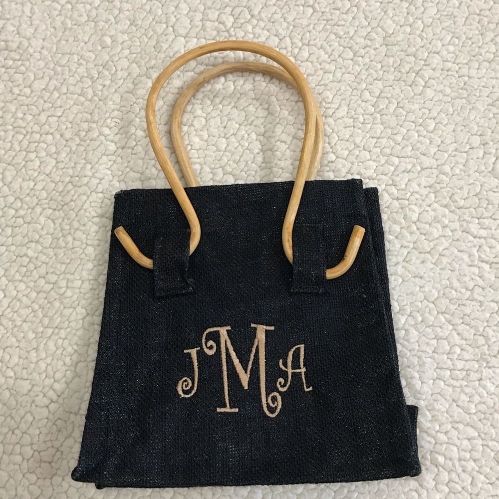 Jma Or Jam Monogram Purse Handbag Tote Makeup Bag Carry All Nwot Wood Handles